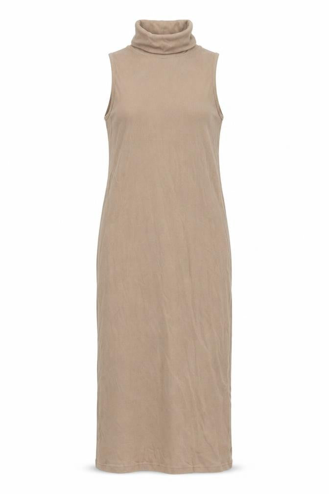 Front view of Zara women’s brown cotton bodycon, size L, roll neck pullover - ribbed