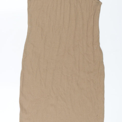 Zara Womens Brown Cotton Bodycon Size L Roll Neck Pullover - Ribbed