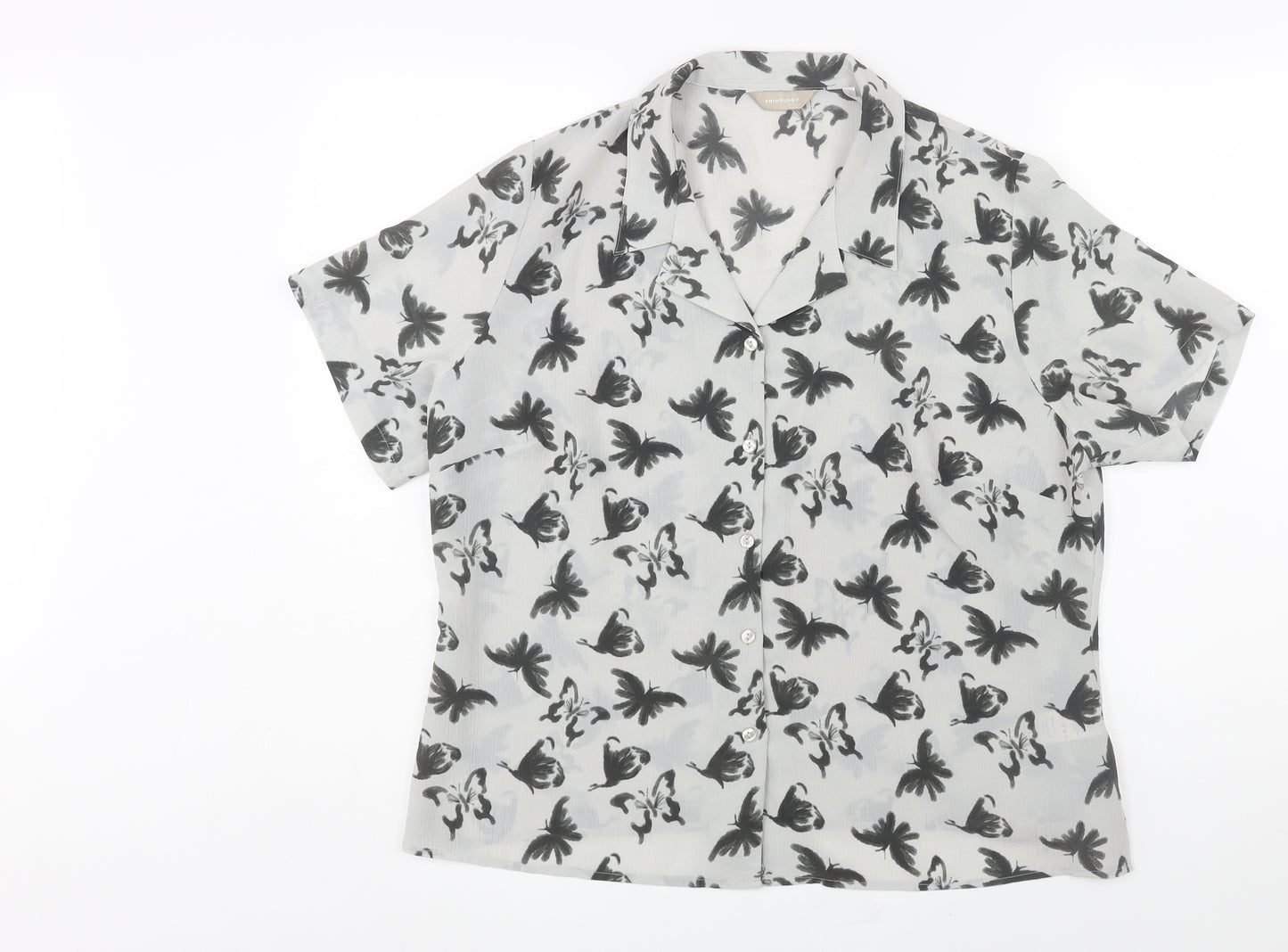 Anthology Womens Green Geometric Polyester Basic Button-Up Size 18 Collared - Butterfly Print
