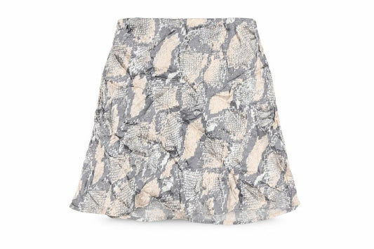Front view of H&M women’s multicoloured animal print viscose a-line skirt, size S, - snake print