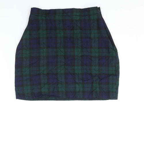 PRETTYLITTLETHING Womens Blue Check Polyester Mini Skirt Size 8 Zip