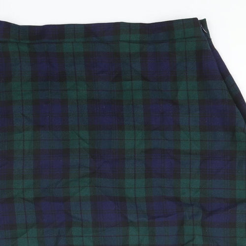 PRETTYLITTLETHING Womens Blue Check Polyester Mini Skirt Size 8 Zip