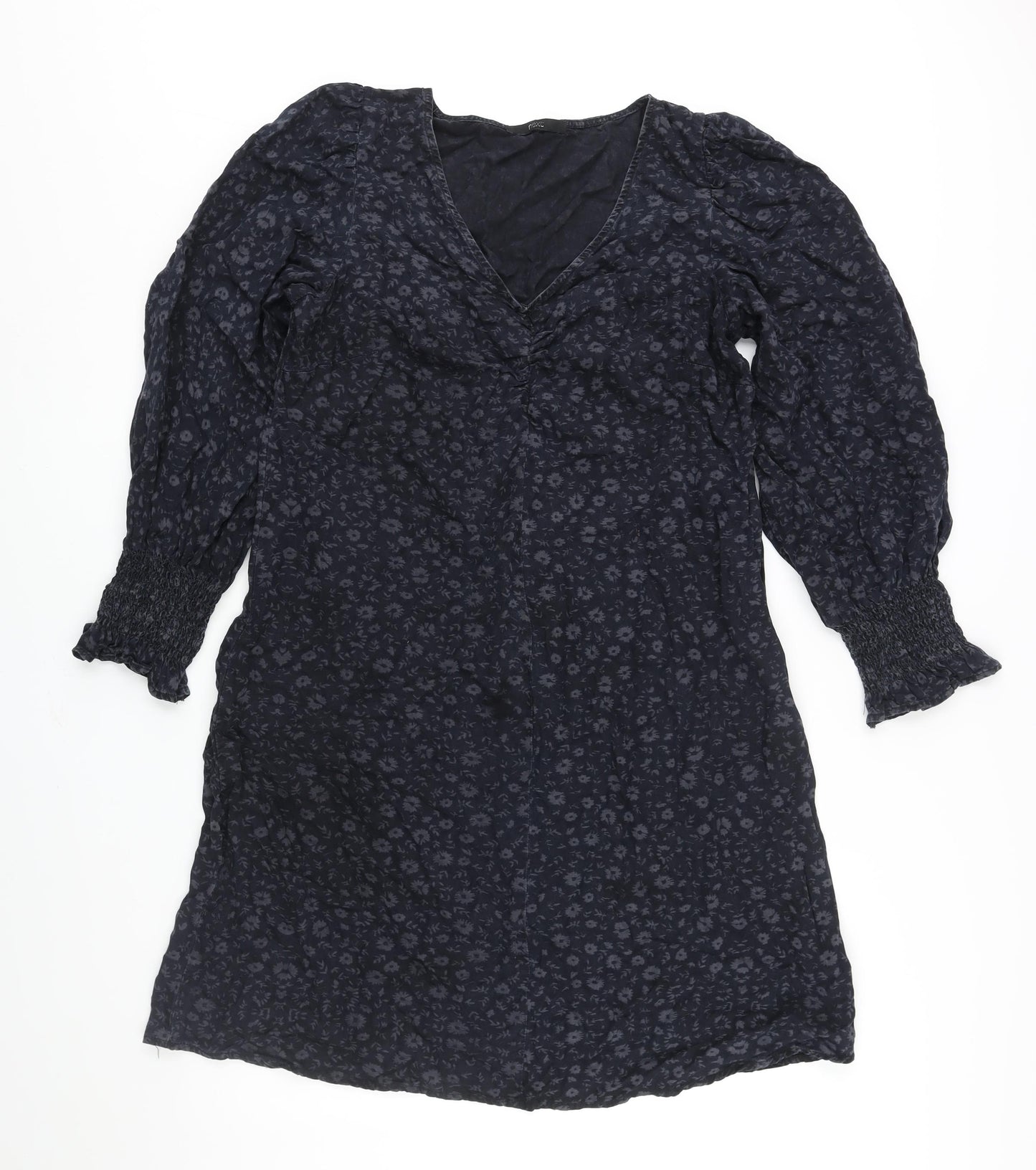 NEXT Womens Black Geometric Lyocell Shift Size 18 V-Neck Zip - Floral Print