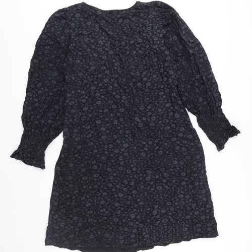 NEXT Womens Black Geometric Lyocell Shift Size 18 V-Neck Zip - Floral Print