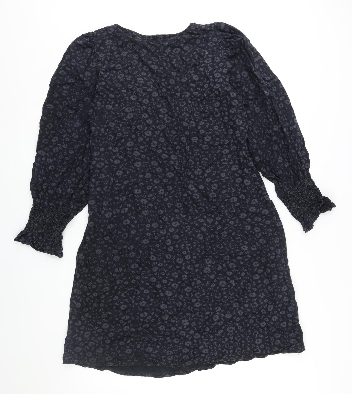 NEXT Womens Black Geometric Lyocell Shift Size 18 V-Neck Zip - Floral Print