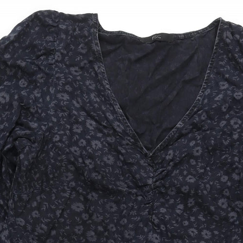 NEXT Womens Black Geometric Lyocell Shift Size 18 V-Neck Zip - Floral Print