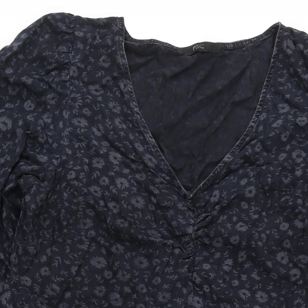 NEXT Womens Black Geometric Lyocell Shift Size 18 V-Neck Zip - Floral Print