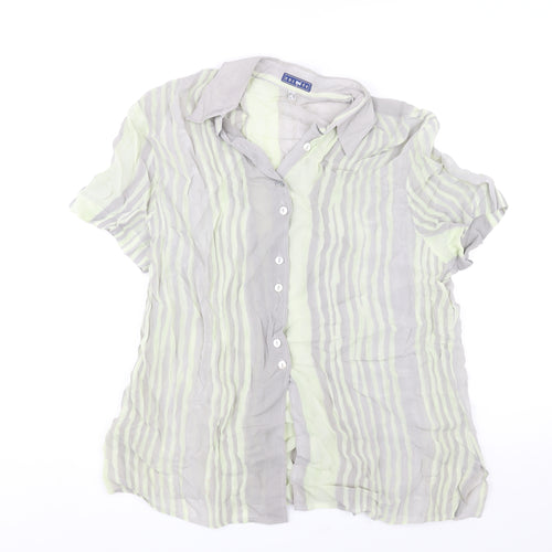 Encadee Womens Grey Striped Polyester Basic Button-Up Size 18 Collared - Semi Sheer