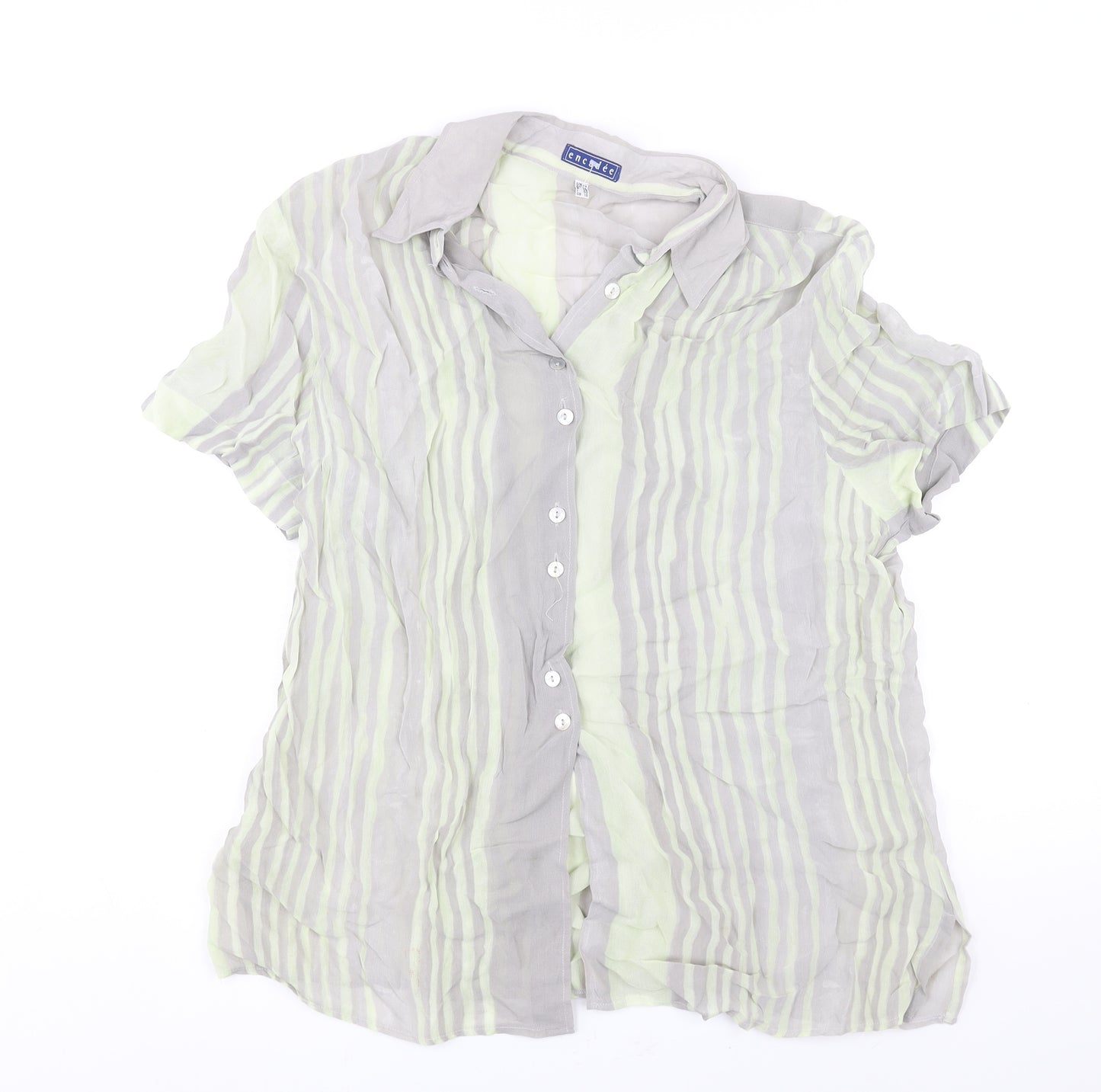 Encadee Womens Grey Striped Polyester Basic Button-Up Size 18 Collared - Semi Sheer