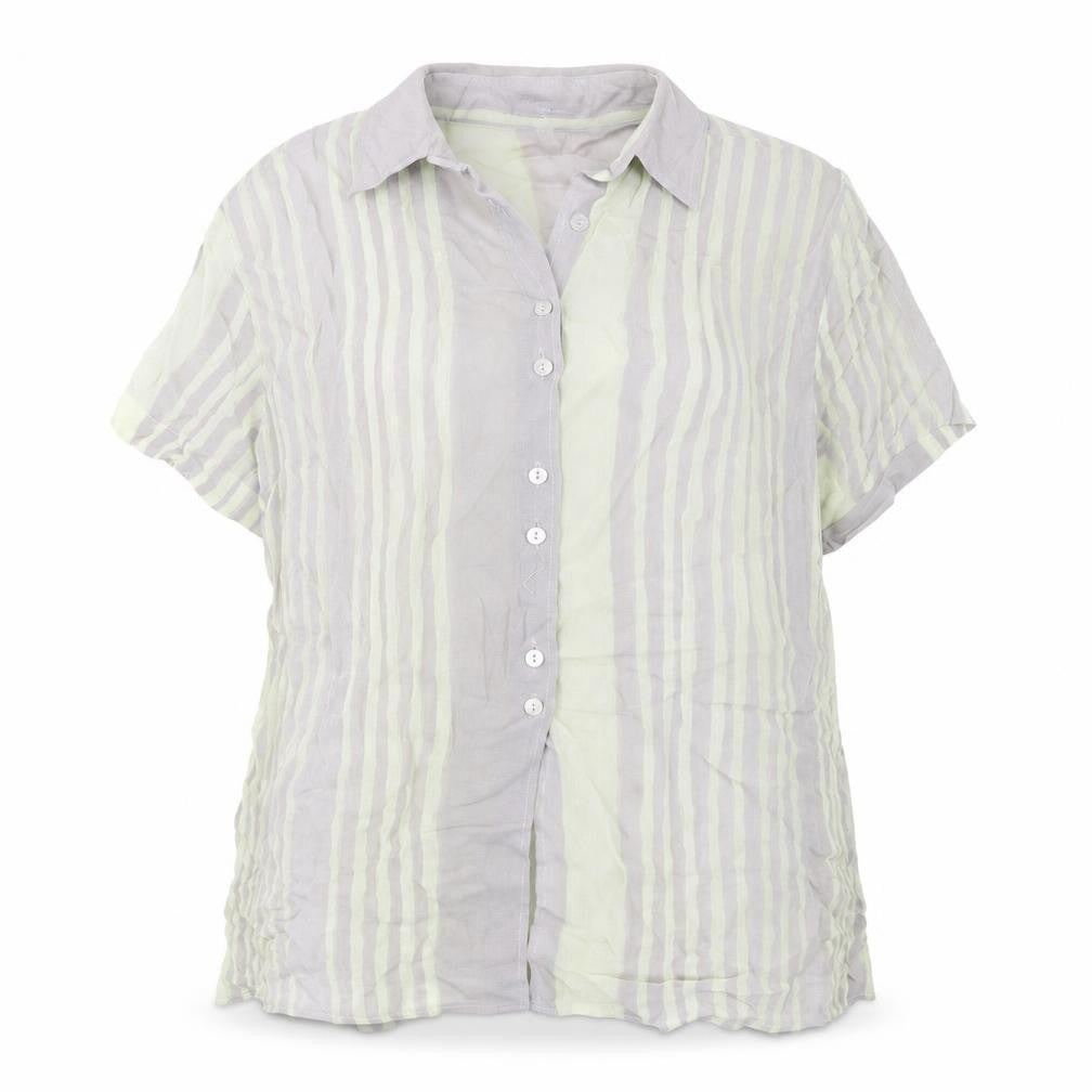 Front view of Encadee women’s grey striped polyester basic button-up, size UK 18, collared - semi sheer