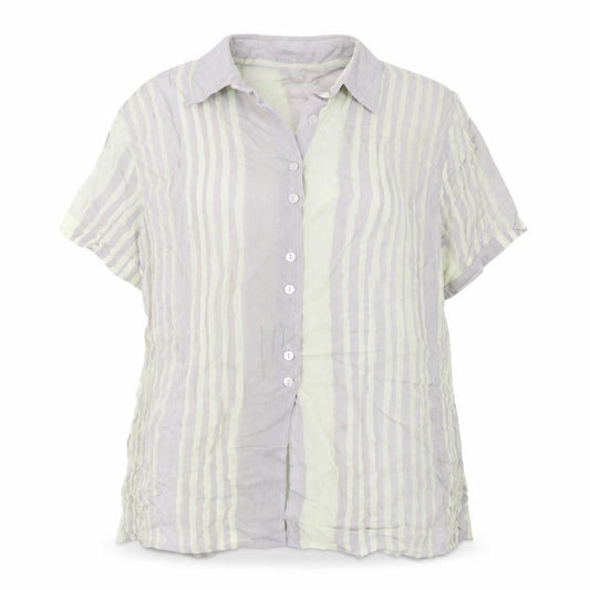 Front view of Encadee women’s grey striped polyester basic button-up, size UK 18, collared - semi sheer