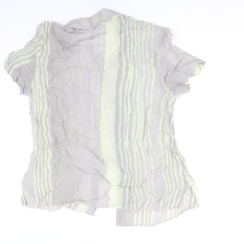 Encadee Womens Grey Striped Polyester Basic Button-Up Size 18 Collared - Semi Sheer