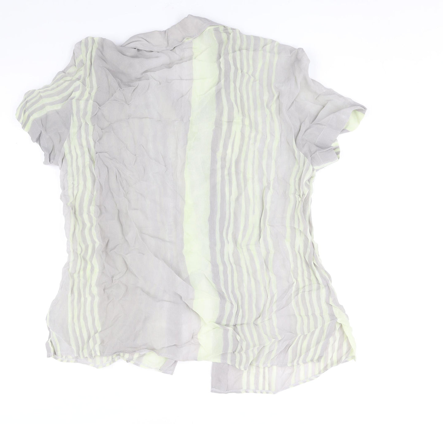 Encadee Womens Grey Striped Polyester Basic Button-Up Size 18 Collared - Semi Sheer