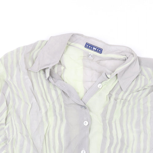 Encadee Womens Grey Striped Polyester Basic Button-Up Size 18 Collared - Semi Sheer