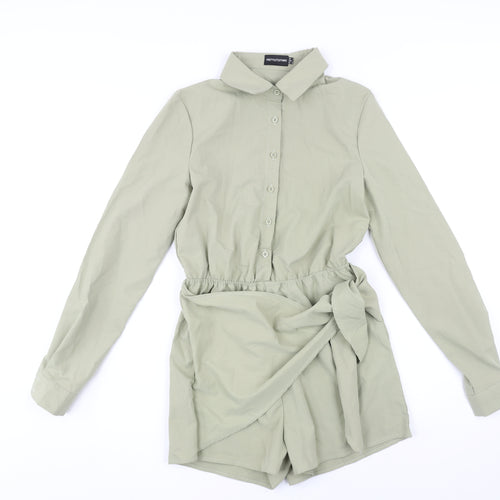 PRETTYLITTLETHING Womens Green Polyester Playsuit One-Piece Size 8 Button - Wrap Detail