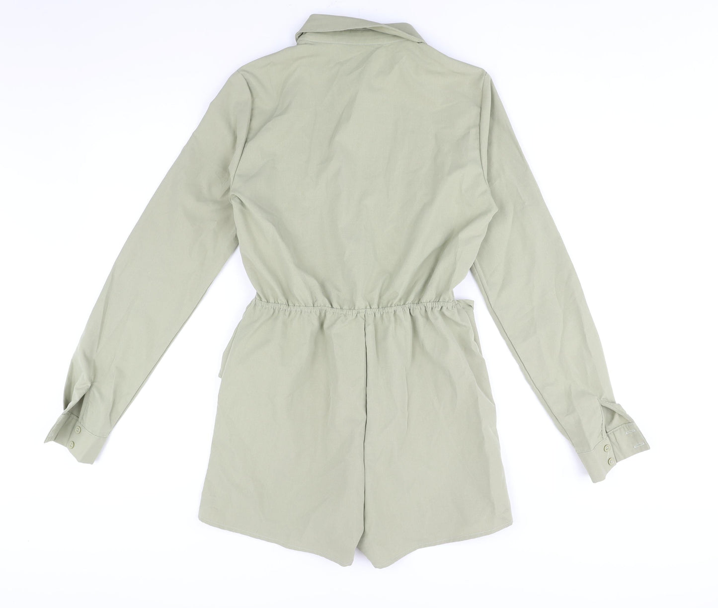 PRETTYLITTLETHING Womens Green Polyester Playsuit One-Piece Size 8 Button - Wrap Detail