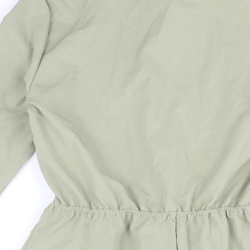PRETTYLITTLETHING Womens Green Polyester Playsuit One-Piece Size 8 Button - Wrap Detail