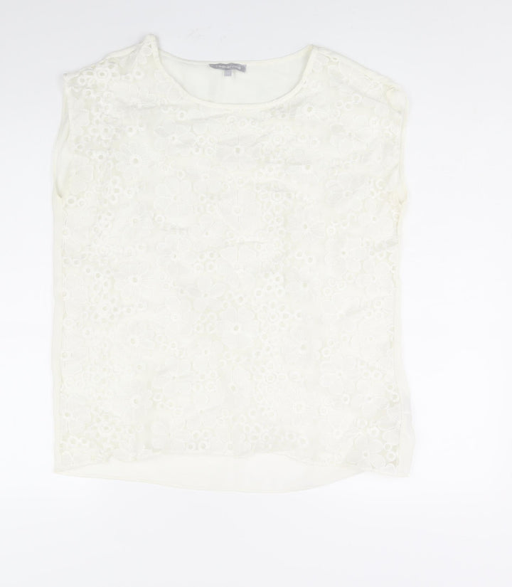 Red Herring Womens Ivory Nylon Basic Blouse Size 14 Round Neck - Lace Front