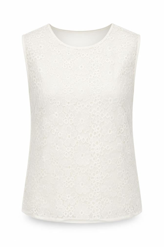 Front view of Red Herring women’s ivory nylon basic blouse, size UK 14, round neck - lace front
