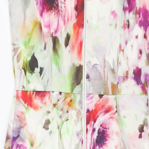 Oasis Womens Multicoloured Floral Cotton Shift Size 12 Scoop Neck Zip