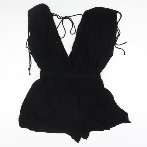 ASOS Womens Black Viscose Playsuit One-Piece Size 10 Tie - Drawstring Detail