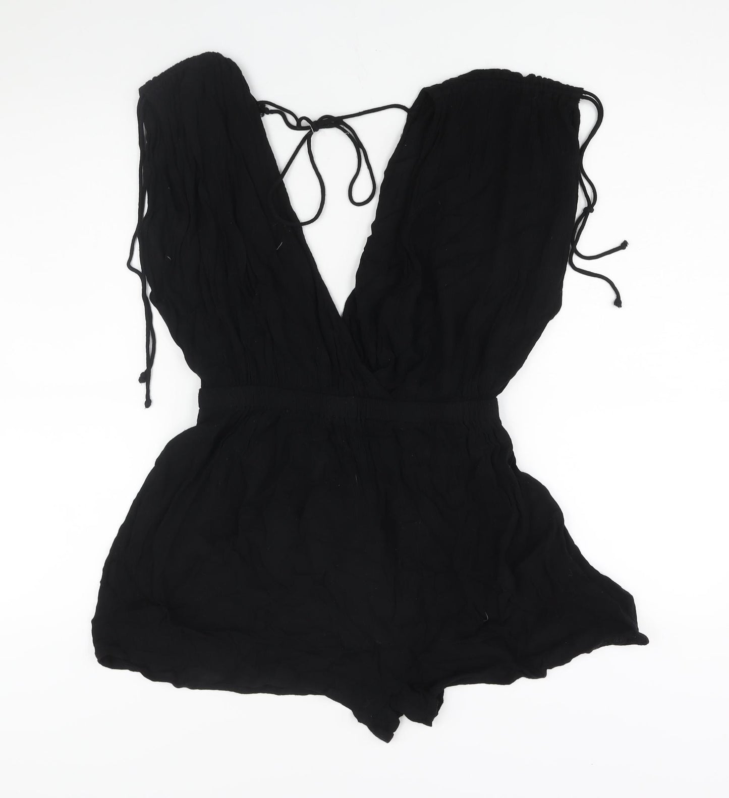 ASOS Womens Black Viscose Playsuit One-Piece Size 10 Tie - Drawstring Detail