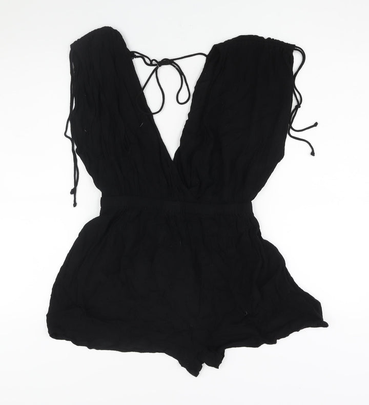 ASOS Womens Black Viscose Playsuit One-Piece Size 10 Tie - Drawstring Detail