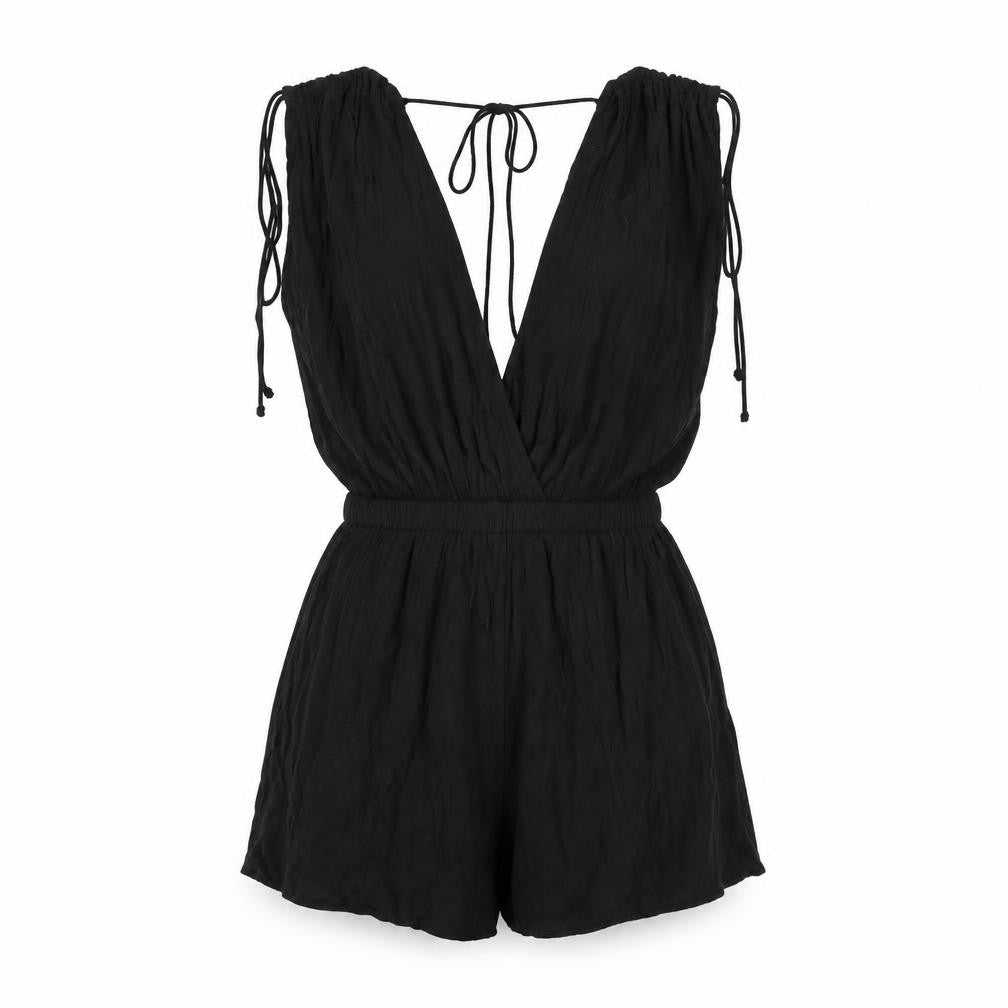 ASOS Womens Black Viscose Playsuit One-Piece Size 10 Tie - Drawstring Detail