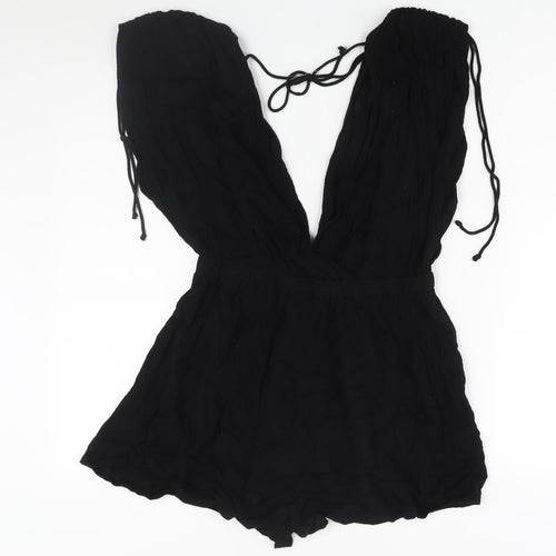 ASOS Womens Black Viscose Playsuit One-Piece Size 10 Tie - Drawstring Detail