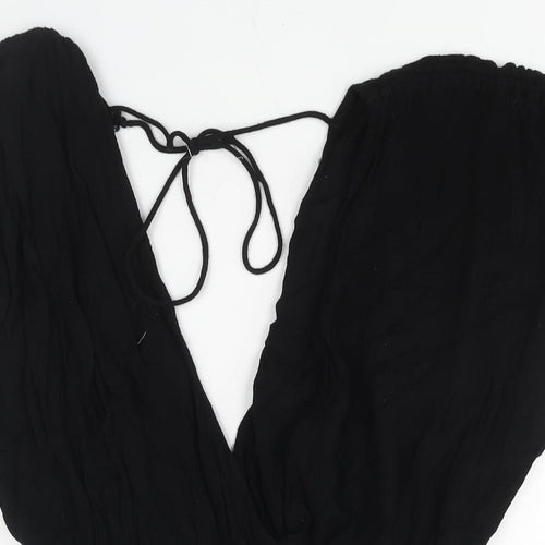 ASOS Womens Black Viscose Playsuit One-Piece Size 10 Tie - Drawstring Detail