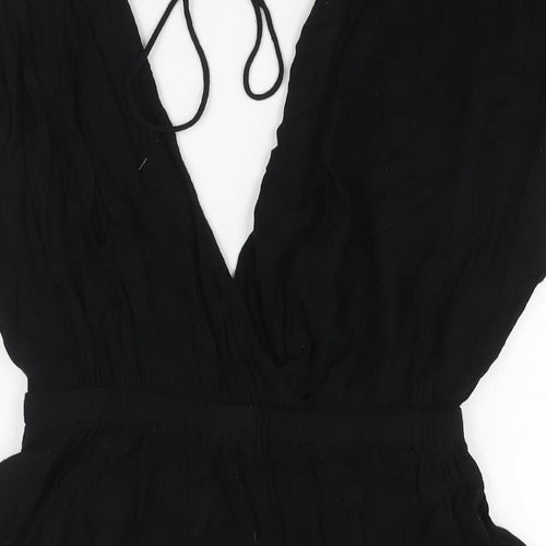 ASOS Womens Black Viscose Playsuit One-Piece Size 10 Tie - Drawstring Detail