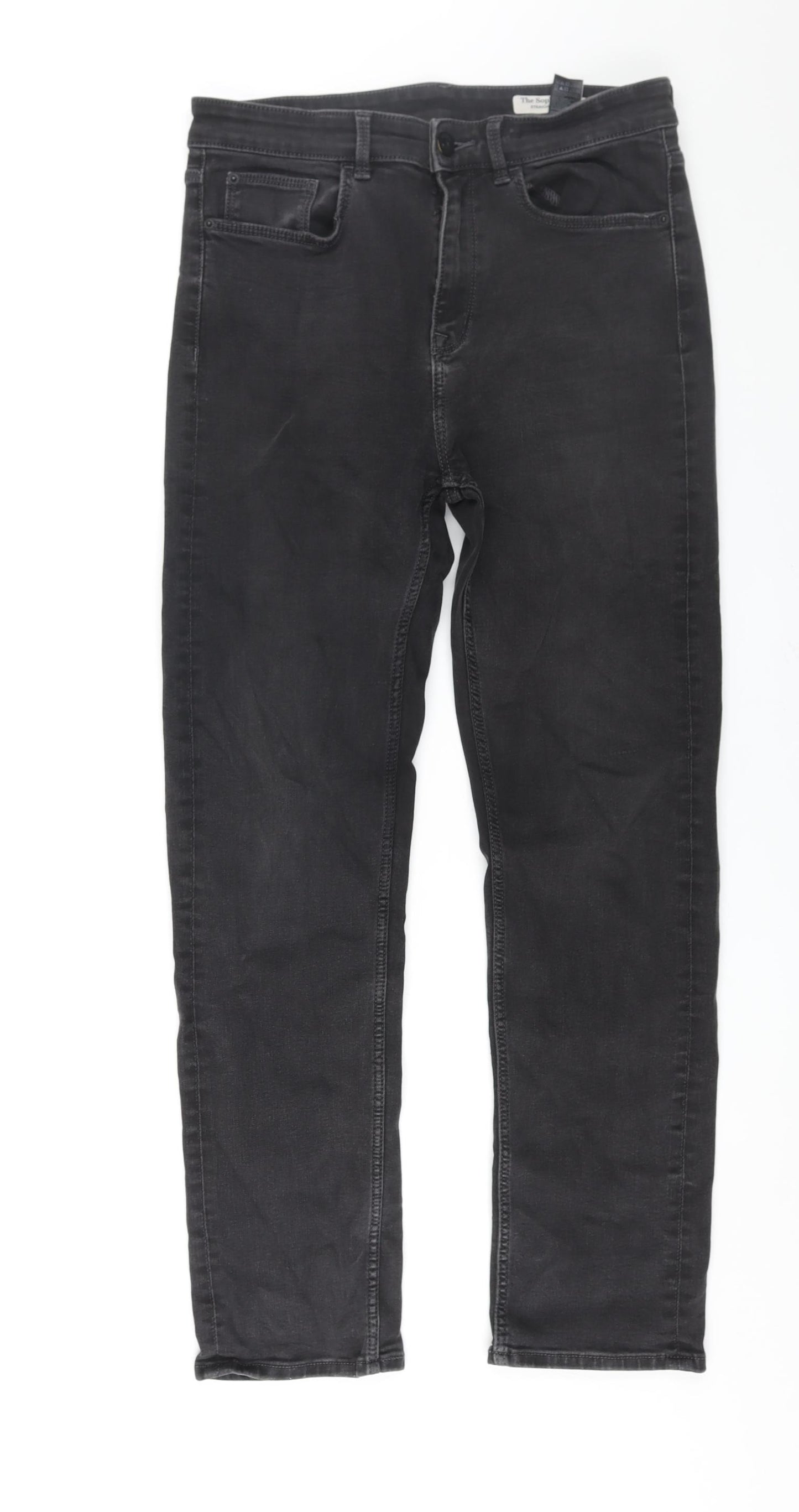Marks and Spencer Womens Black Cotton Straight Jeans Size 12 L28 in Regular Zip