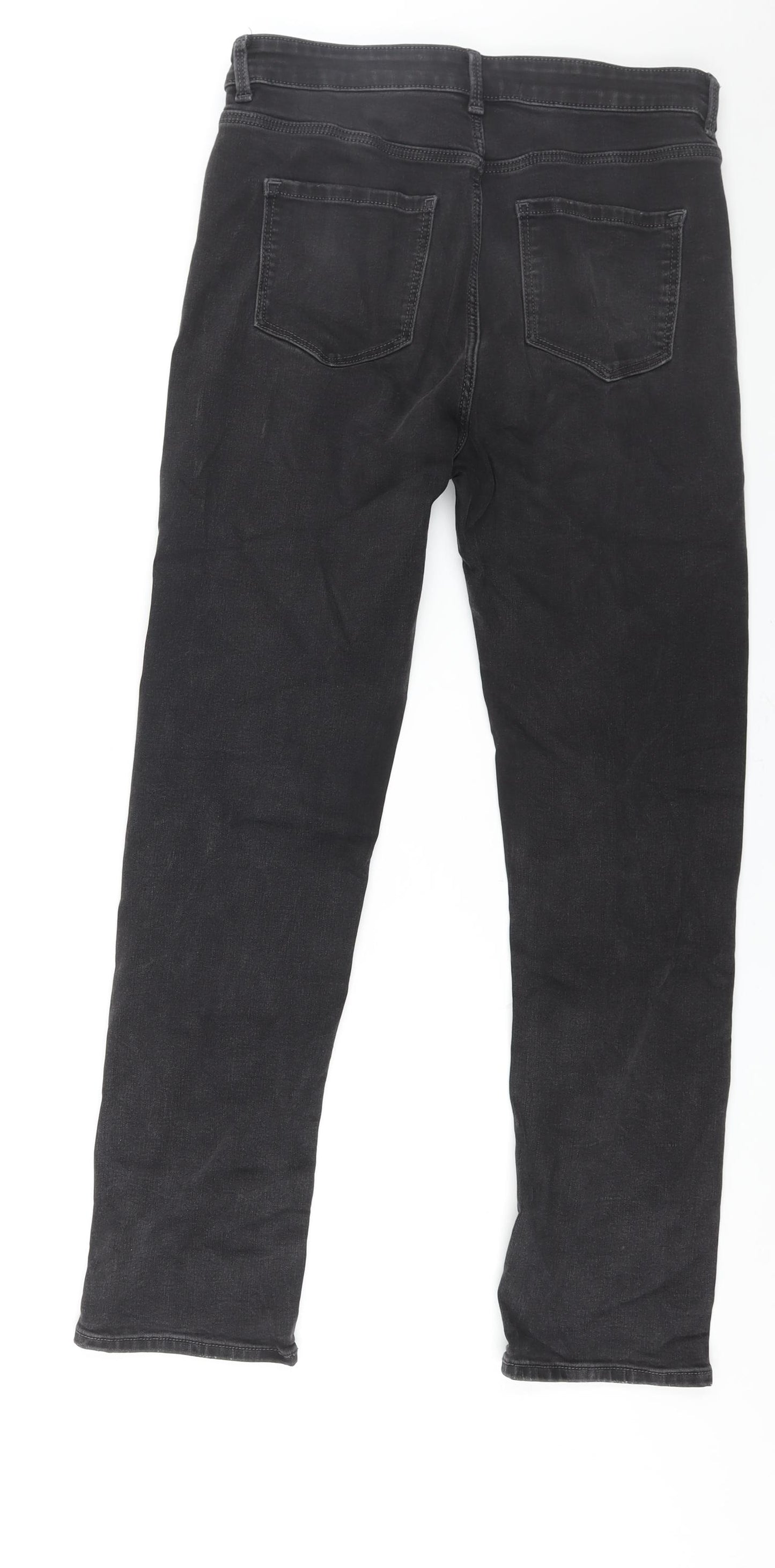 Marks and Spencer Womens Black Cotton Straight Jeans Size 12 L28 in Regular Zip