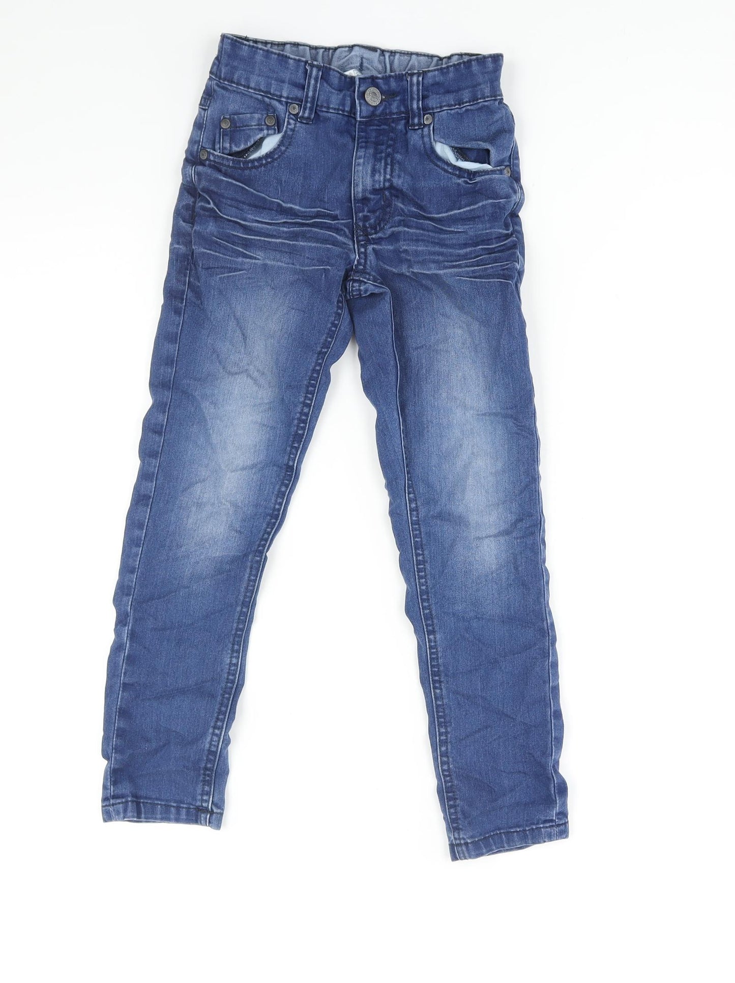 George Boys Blue Cotton Straight Jeans Size 5-6 Years L23 in Regular Zip