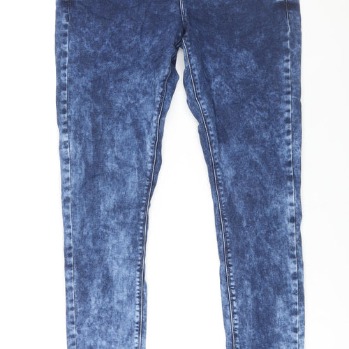 Topshop Womens Blue Cotton Skinny Jeans Size 32 in L34 in Regular Zip - Acid Wash