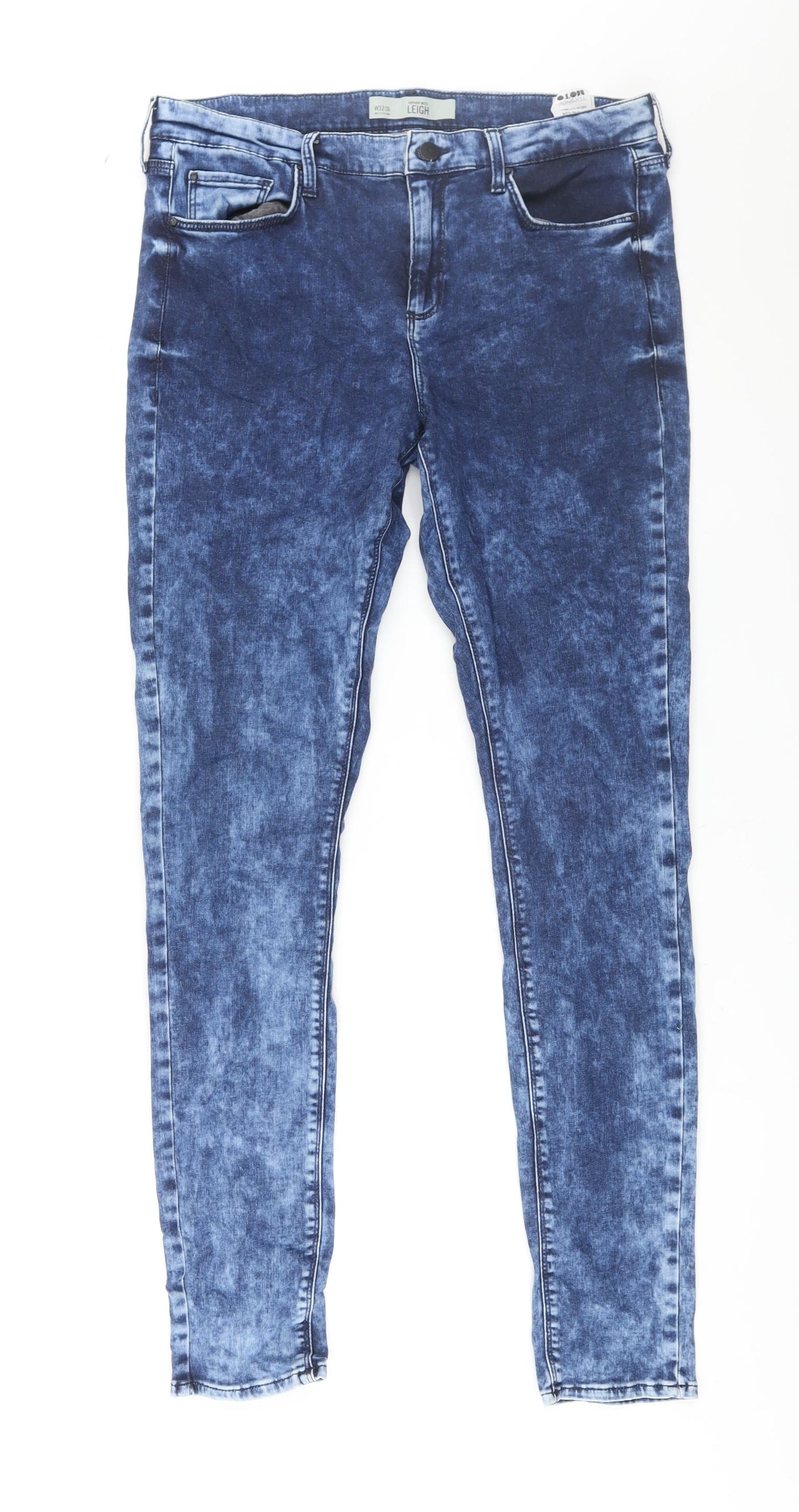 Topshop Womens Blue Cotton Skinny Jeans Size 32 in L34 in Regular Zip - Acid Wash