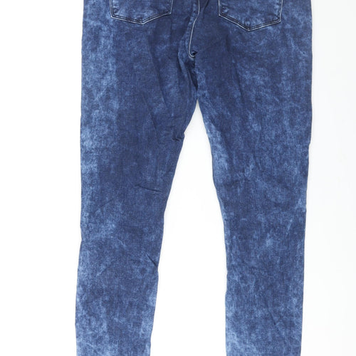Topshop Womens Blue Cotton Skinny Jeans Size 32 in L34 in Regular Zip - Acid Wash