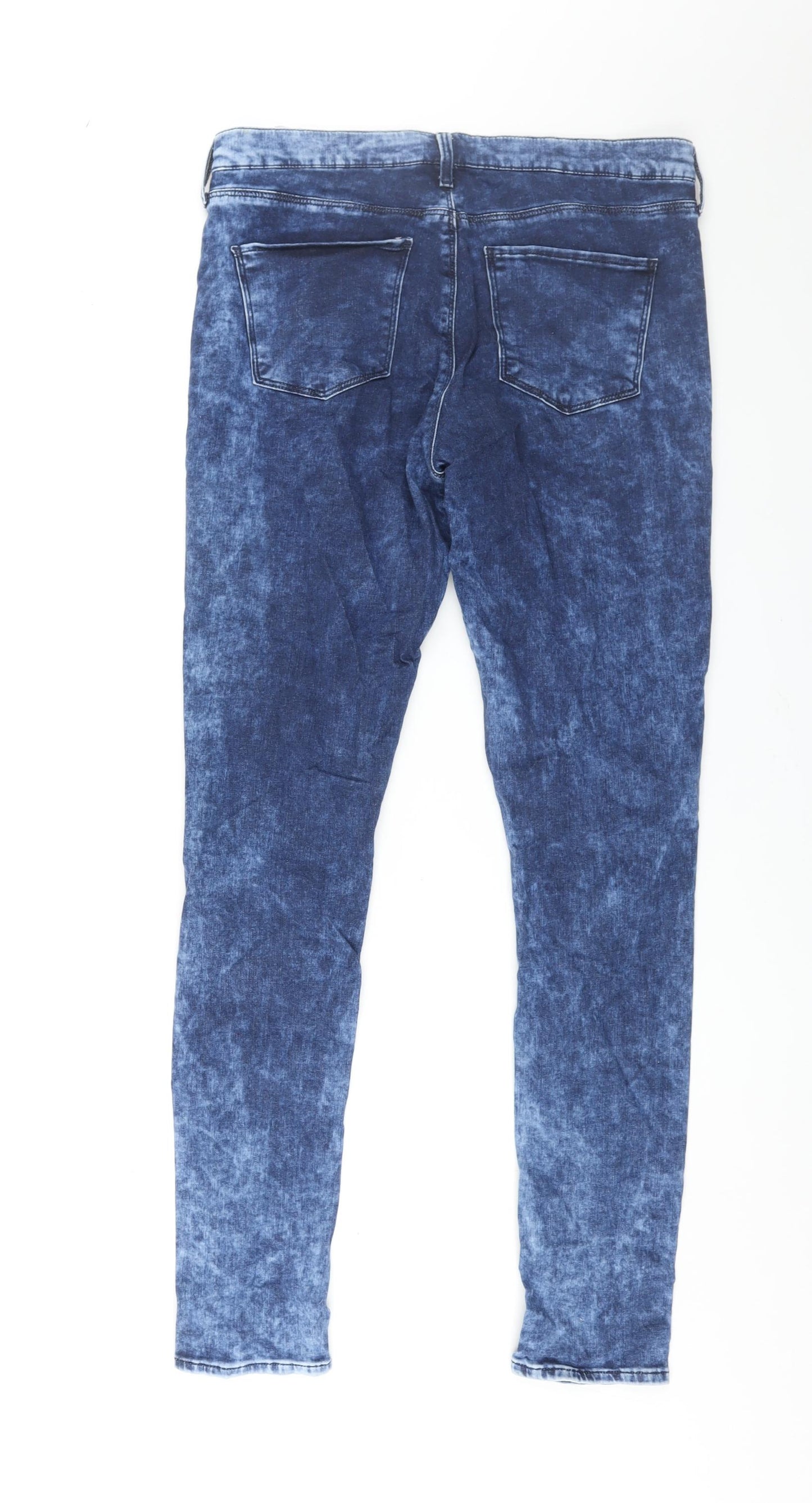 Topshop Womens Blue Cotton Skinny Jeans Size 32 in L34 in Regular Zip - Acid Wash
