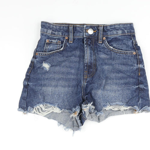 Denim & Co. Womens Blue Cotton Cut-Off Shorts Size 4 Regular Zip - Distressed