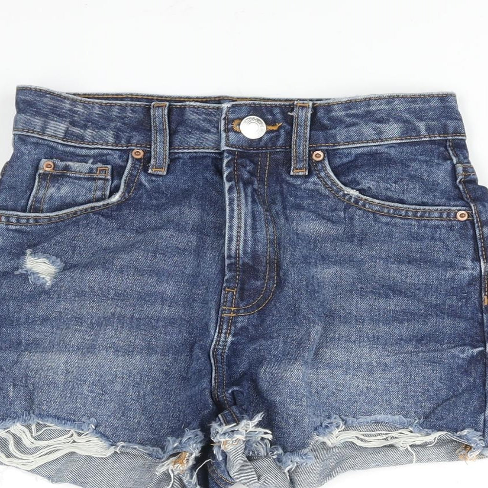 Denim & Co. Womens Blue Cotton Cut-Off Shorts Size 4 Regular Zip - Distressed