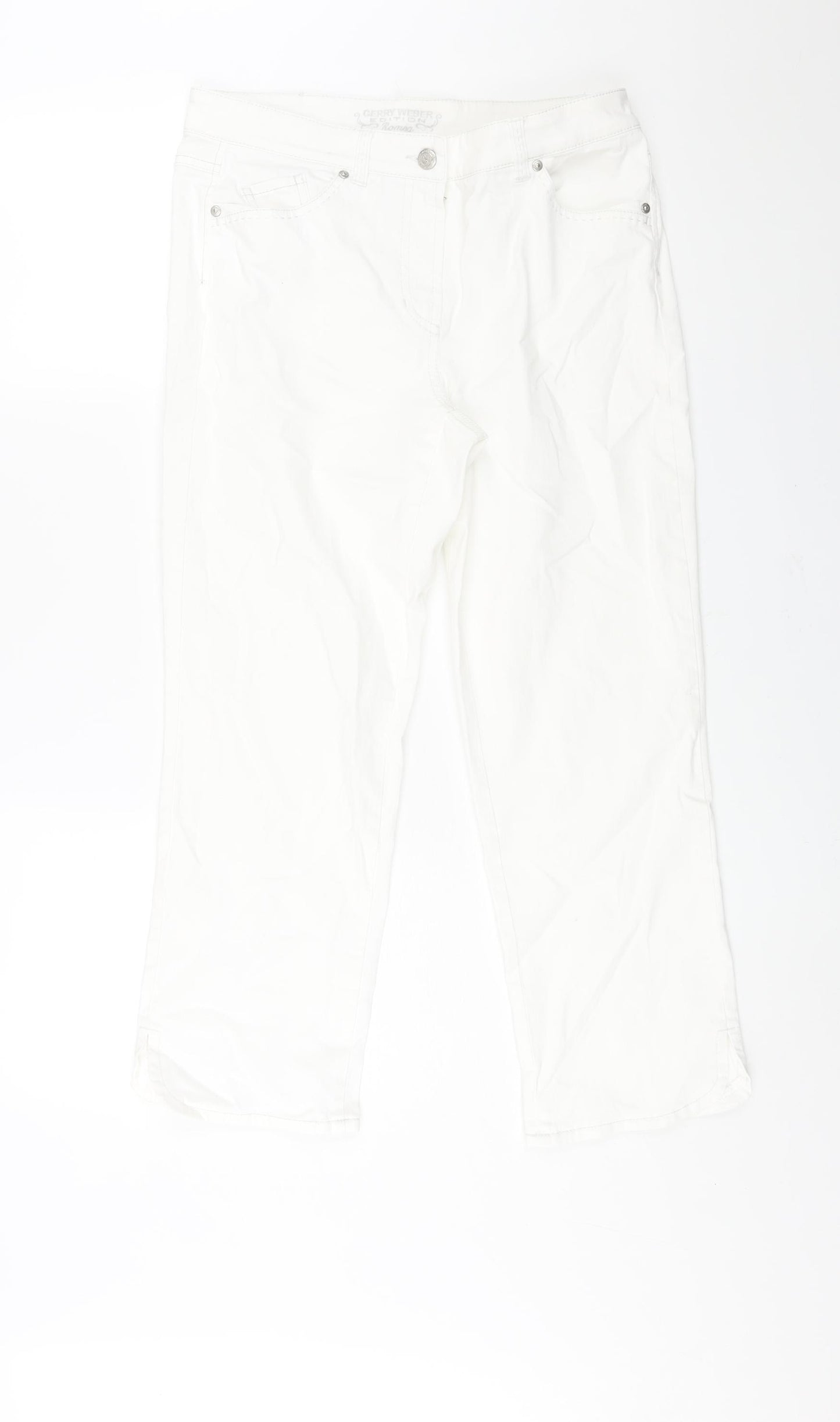 Gerry Weber Womens White Cotton Cropped Jeans Size 14 L24 in Regular Zip