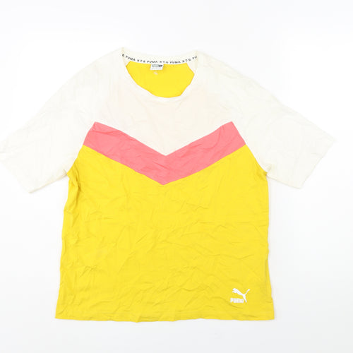 PUMA Mens Multicoloured Colourblock Cotton T-Shirt Size M Round Neck - Logo