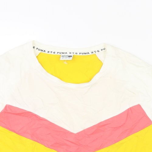 PUMA Mens Multicoloured Colourblock Cotton T-Shirt Size M Round Neck - Logo