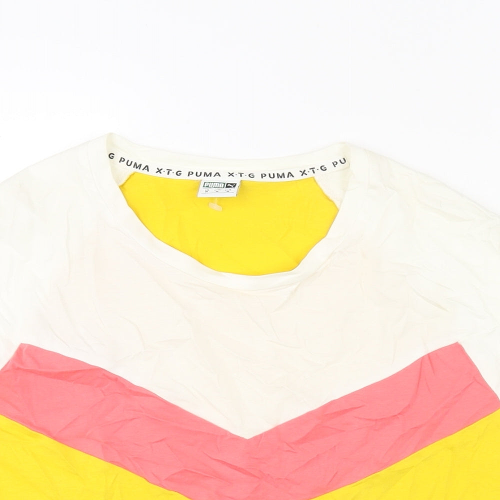 PUMA Mens Multicoloured Colourblock Cotton T-Shirt Size M Round Neck - Logo