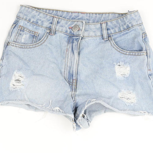 Matalan Girls Blue Cotton Cut-Off Shorts Size 12 Years Regular Zip - Distressed