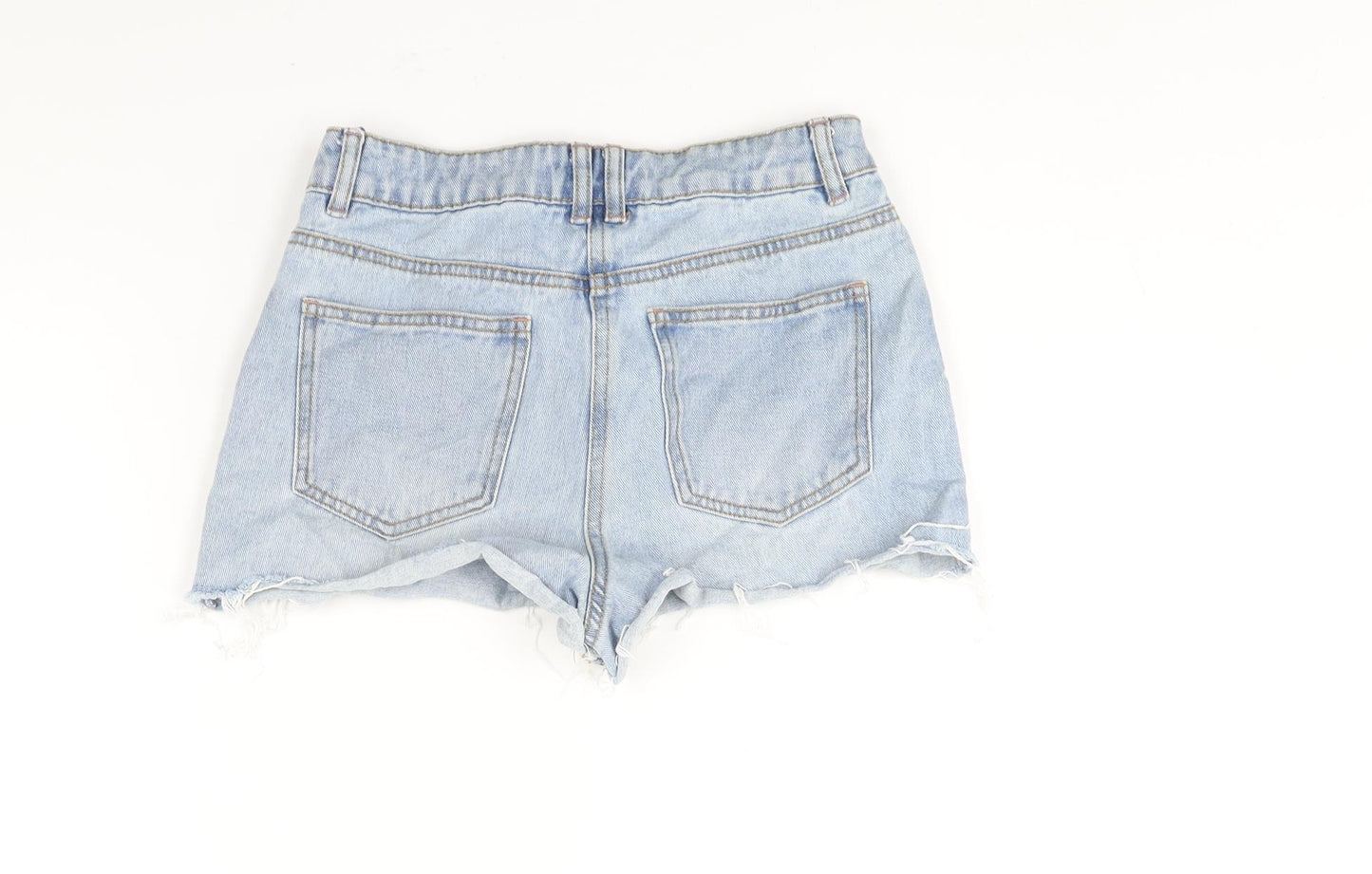 Matalan Girls Blue Cotton Cut-Off Shorts Size 12 Years Regular Zip - Distressed