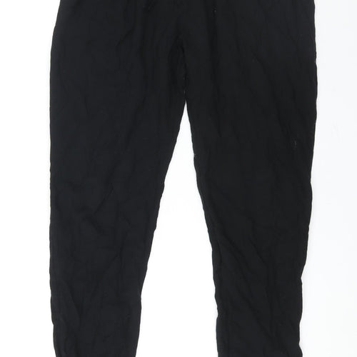 NEXT Womens Black Polyester Trousers Size 12 L27 in Regular Zip - Drawstring Waist