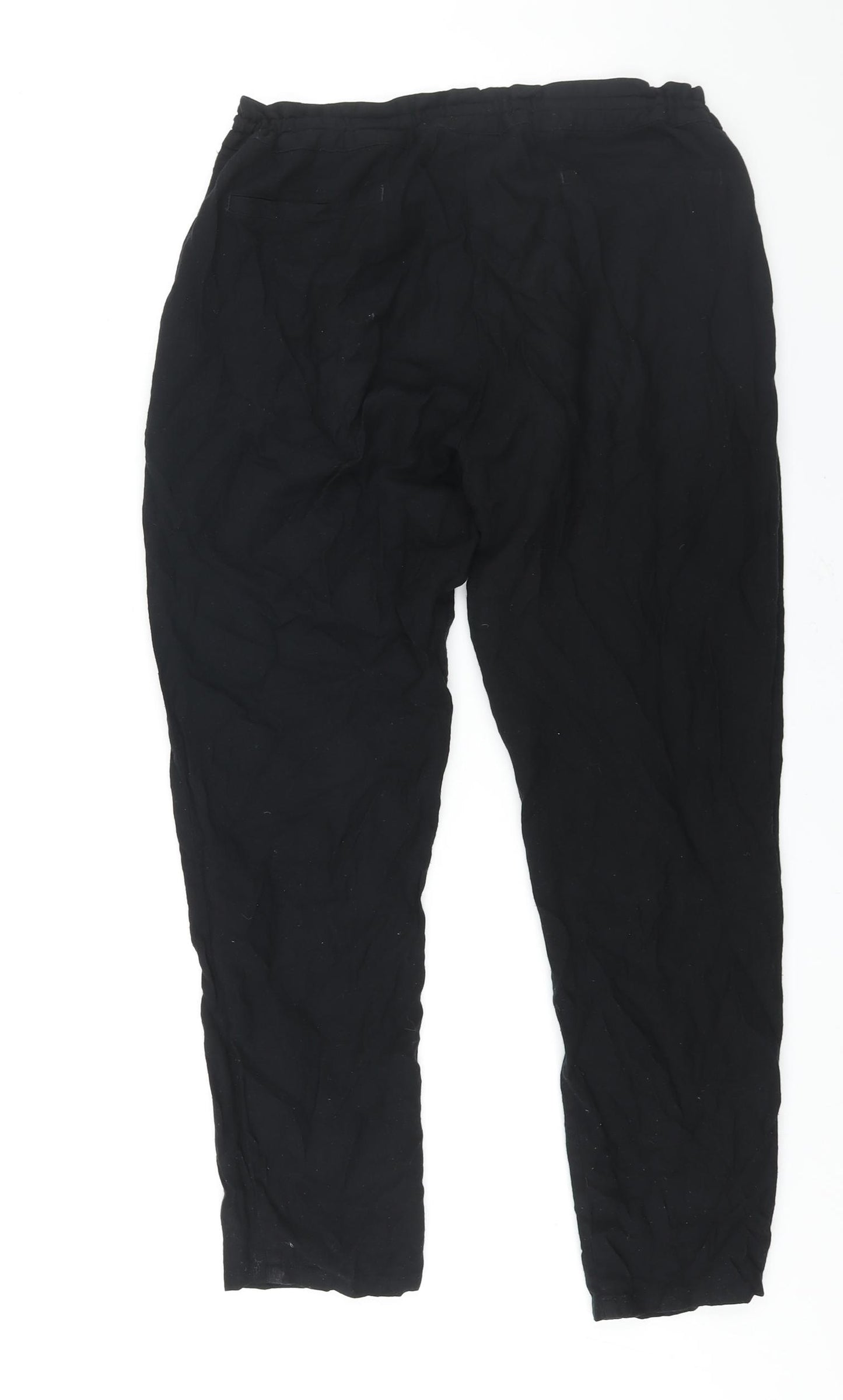 NEXT Womens Black Polyester Trousers Size 12 L27 in Regular Zip - Drawstring Waist