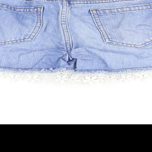 F&F Girls Blue Cotton Boyfriend Shorts Size 11-12 Years Regular Zip - Lace Trim Distressed
