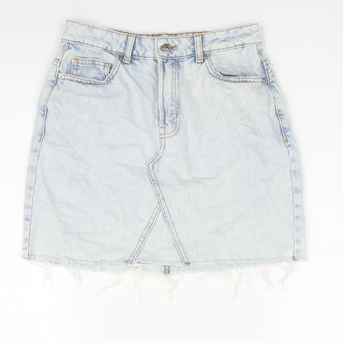 Denim & Co. Womens Blue Cotton A-Line Skirt Size 10 Zip - Raw Hem